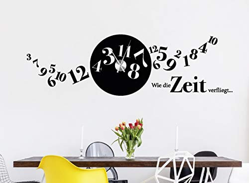 tjapalo® s-pkm281 Wandtatto XL 160x47cm Wanduhr Küche Küchenuhr Wandtattoo Wohnzimmer modern Wandsticker mit Uhr Wandtattoo Uhr mit Uhrwerk, Größe: B160xH47cm (Mit Uhrwerk)