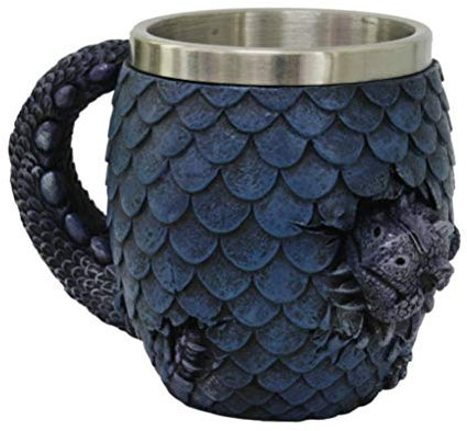 Fantasy Blue Dragon Hatchling - Taza de resina con inserto de acero inoxidable extraíble
