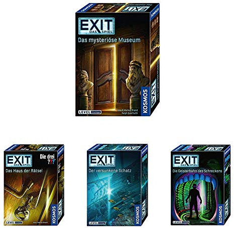 KOSMOS Spiele - EXIT Spiele Set Einsteiger (Das mysteriöse Museum + Das Haus der Rätsel + Der versunkene Schatz + Die Geisterbahn des Schreckens)