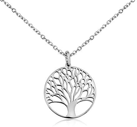 Nuoli® Damen Kette Lebensbaum Silber (45 + 5cm verstellbar) Lebensbaum Anhänger für Frauen & Mädchen, aus poliertem Edelstahl