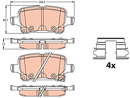 TRW GDB2180 Bremsbelagsatz 4-Teilig für Opel Astra K Sports Tourer (B16) 2015-2022 Hinterachse und Andere Fahrzeuge