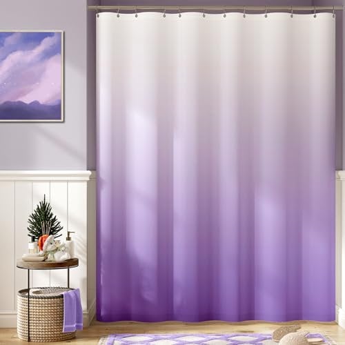 jinchan Ombre Lilac Purple Shower Curtain for Bathroom Waterproof Fabric Gradual Color Design Shower Curtain Set with 12 Hooks 70x72 Inches