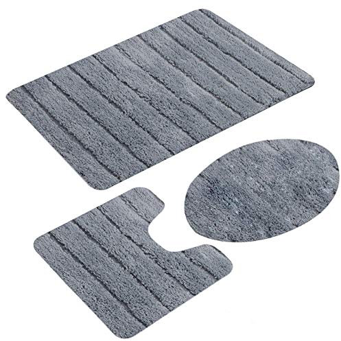 jianyana 3-teiliges Badteppich-Set Rutschfeste Mikrofaser Shaggy Weiche Bad Duschmatten Kontur Badteppich WC-Sitzbezug Combo