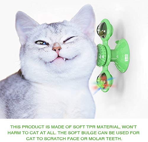 Angzhili Windmill Cat Toy,Turntable Teasing Pet Toy,Interactive Puzzle Training Turntable Ball,Scratching Tickle Cats Hair Brush,Funny Cat Toys,Soft Silicone Washable (green)
