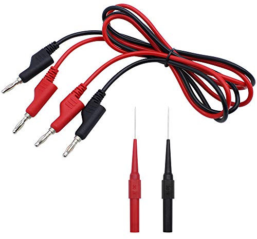 DXLing 2 Sonda de prueba de multímetro digital Sonda de Prueba de Aguja de Acero Inoxidable Conector con Multímetro Cables de prueba para Enchufe de Plátano Sondas 4mm Conector - Negro y Rojo