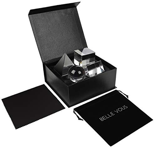 BELLE VOUS K9 Kristall Prismen Dreieck, Kugel, Pyramide, Würfel (4 STK) - Fotografie Glas Prisma Spektrometer mit Tasche, Mikrofasertuch & Geschenkbox - Kristallglas Licht Spektrum Regenbogen Fotos
