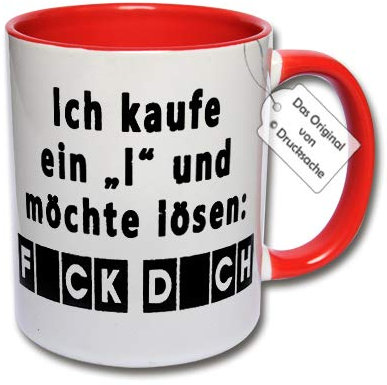 Lustige Tasse, Kaffeetasse mit Spruch Ich kaufe ein I und möchte lösen Fick Dich Spruchtasse Geschenk Büro (G: Rot)
