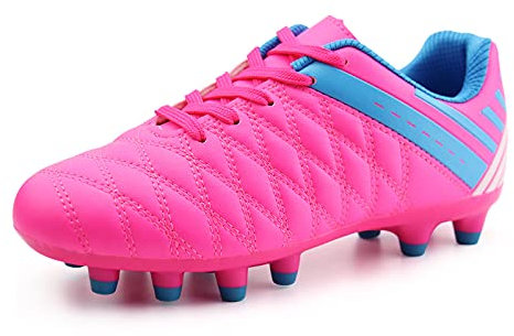brooman Tacos de fútbol atléticos para niños y niñas, zapatos de fútbol para exteriores, Rosado, 13 Little Kid