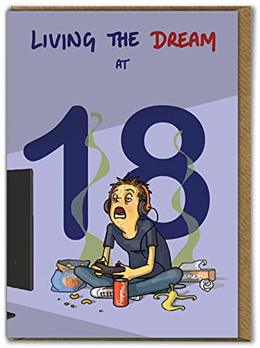 Brainbox Candy - Funny 18th Birthday Card - 'Living The Dream' - Age 18 - Eighteenth Birthday - Silly Cheeky - Perfect For Son Grandson Nephew Friend Mates Him Boyfriend