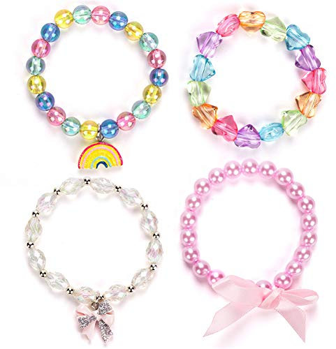 Maeoetty 4pcs Elegant Girls Colourful Bracelets, Toddler Rainbow Jewelery Bracelets Party Bag Stocking Filler Friendship Bracelet Set