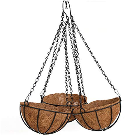 TOPBATHY 35 cm großer Metall-Hängeampel mit Kokosnussauskleidung, Kokosfaser-Blumenampel, Blumentopf für Innen- und Außenbereich, 35 cm