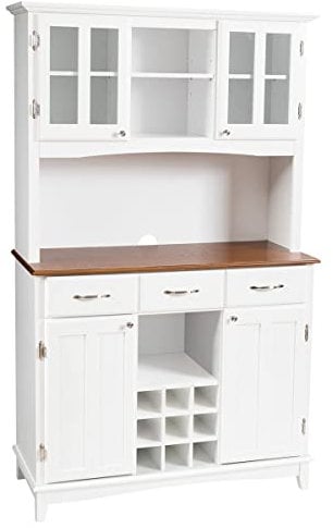 COSTWAY Large Kitchen Storage Cabinet, Freestanding Buffet Cupboard with Adjustable Shelves, Tempered Glass Doors, 9 Wine Compartments & 3 Drawers, Wooden Tall Sideboard for Living Room Office (White)
