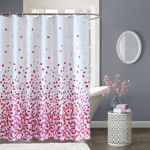 Trimming Shop Rideau de Douche en Tissu Polyester résistant à la moisissure avec 12 Crochets de Rideau imperméable 180 x 180 cm de Long Lavable mosaïque Rose