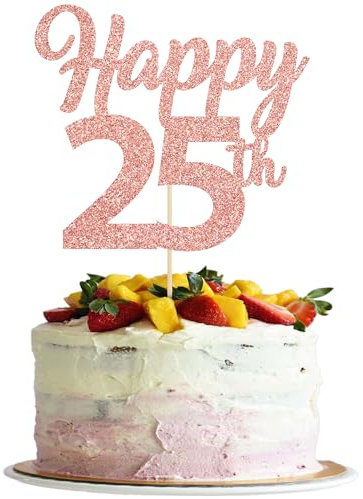 3Pcs Happy 25th Birthday Cake Toppers Rose Gold Glitter Number 25 Cake Decorations 25th Birthday Cake Picks for Cheers to 25th Birthday 25 Years Old Birthday Party Gift Decorations