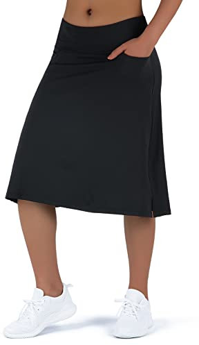 Midi-Skorts für Damen, Röcke mit 3 Taschen, schlichte Röcke, 61 cm lange Skorts für Damen in Knielänge, Schwarz, Groß