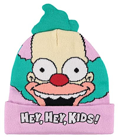 Simpsons The Krusty Beanie Hat Krusty The Clown Homer Bart und Lisa Hat - Hey, Hey, Kids! Erwachsene Beanie (Grün Pink), Grün/Rosa, Einheitsgröße