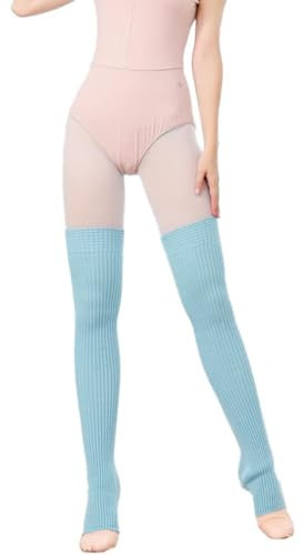 Damen Lange Beinwärmer,75cm Warme Overknees Kniestrümpfe Mädchen Stulpen Knöchelwärmer,Winter Stricken Beinstulpen Leg Warmers Socken Strümpfe Winterwärmer Strumpf für Ballett Fitness Yoga,Hellblau