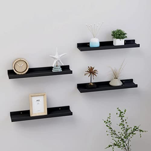 homiuse Wandregal Schwarz 4 STK. BüCherregal Regal Wand BüCherregal Wand Regal Holz Wandregal KüChe KüChenregal FüR WäNde Wandregal Kinderzimmer Wandboard Wall Shelf Bookshelf 40x9x3 cm