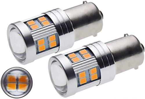PYRJIN 1156 P21w Ba15s Led 12V 24V Bombilla, 6W Ámbar/Amarillo, Con Lente Proyector, Para Luces Traseras, Luces diurnas, 2 Unidades.