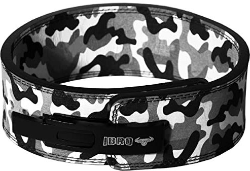IBRO Powerlifting Lever Gym Belt - Power 10mm Extreme Heavy Duty Echtleder Gürtel - Kniebeugen Kreuzheben Bodybuilding Gewichtheben IPF Power Lifting Strongman für Männer 10mm Grau Camo S