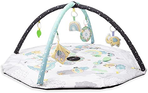 MoMi Spielbogen Day&Night 4-in-1 für Babys ab der Geburt, sensorische Aktivitätsmatte mit 2 Bogen, Bällchen-Bad, 5 Spielzeugen, 30 Bällchen, Krabbelkissen