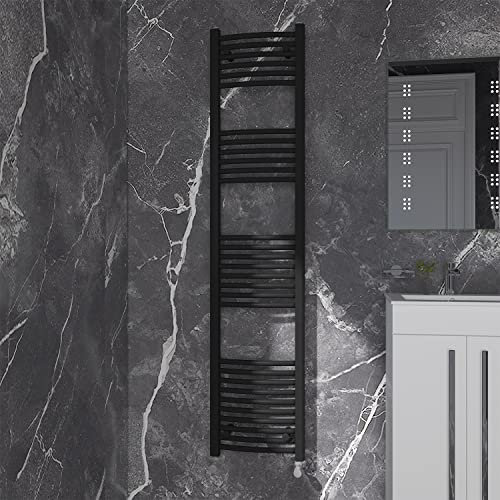 NRG Black Curved Central Heating Towel Rail Bathroom Heated Rad Radiators Ladder Warmer - 1800×400mm