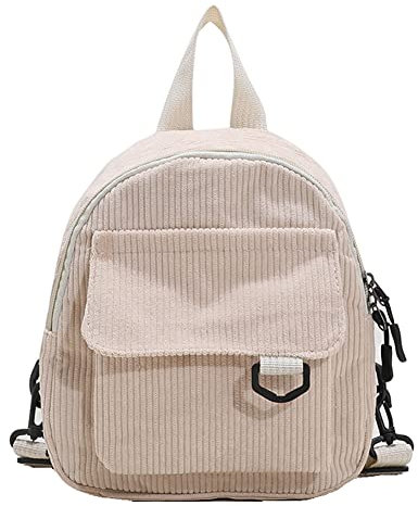 Damen-Rucksack, Cord, einfarbig, for Herbst und Winter, kleiner Reißverschluss, Schultasche, beige