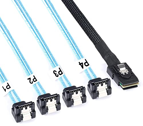 ADCAUDX Cavo da Mini-SAS a SATA: 0,5 m SFF-8087 a SATA Breakout Cavo SFF 8087 a 4 SATA 90 gradi ad angolo retto Mini-SAS Controller a SATA Hard Driver Cavo (1,6 ft)