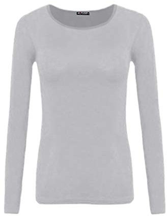 Fashion Star Womens T Shirt Plain Casual Long Sleeve Round Neck Tees Basic Top M/L (UK 12/14) Plain Grey