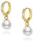 Glitz Boucles d'oreilles créoles en argent 925 avec pendentif en perles d'eau douce plaqué or 14 carats avec zircons cubiques