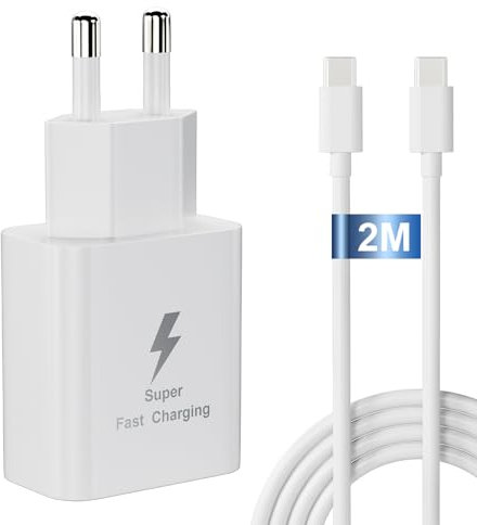 25 watt USB C ladegerät schnellladekabel für Samsung Galaxy S24 S23 S22 S21 S20 fe S10 S9 S8 A54 A53 A34 A33 A14 A13 A52 A51 A50 A70, 2M Schnellladekabel USB c mit Netzteil