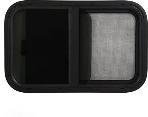 Sonew Schiebefenster für Wohnmobile mit Zierringen, schwarzes RV-Fenster mit Insektennetz, Ersatz-Fenster für 2,5 - 0,6 cm Wandstärke (64,5 cm B x 41,6 cm H)