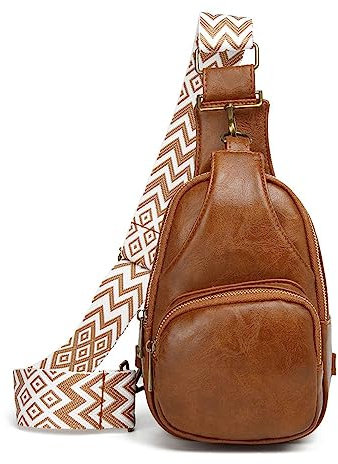 FANDARE Ultraleicht Brusttasche Damen Handtaschen Elegant Handy Umhängetasche PU Leder Sling Tasche mit verstellbarem, breitem Riemen Schultertasche Frauen Handytasche zum Umhängen Damentasche Braun