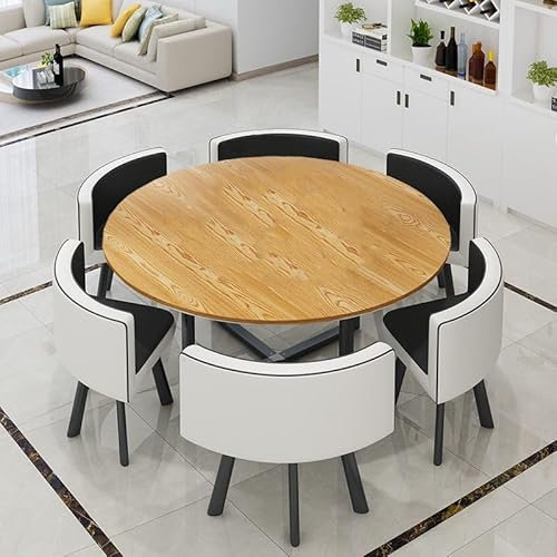 EpuzeR Esszimmergruppe Esstisch mit 6 Stühlen Set, Balkon Esstisch Rund Konferenztisch Besprechungstisch Empfangtisch Verhandlungstisch(Schwarz)