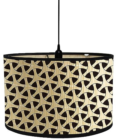 Morbuy Abat-Jour Lampe Plafond en Bambou, imprimé Géométrie Noir et Blanc, Forme Tambour Pliable Abat-Jour Hôtel et Maison pour Lampe de Chevet Lampe de Table Lampadaire (Style A)