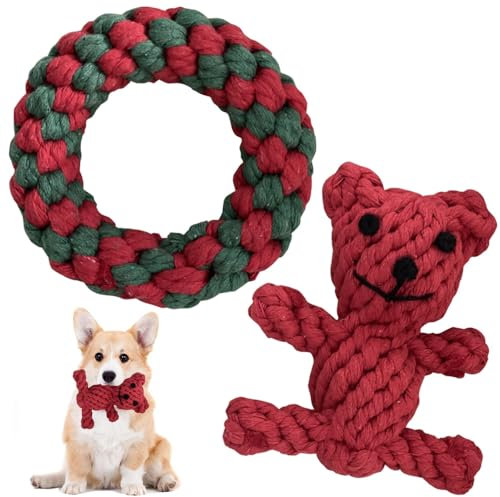YGCHEN Hund Weihnachten Spielzeug,2 Stück Hundespielzeug, Dog Christmas Toy, Spielzeug Hund Weihnachten, Weihnachten Haustier Hund Spielzeug, Hundespielzeuge, Interaktive Kauen Spielzeug