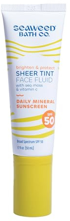 Seaweed Bath Co Tinted Face Sunscreen SPF 50 - Mineral Zinc Oxide Facial Lotion with Sheer Coverage - Lightweight Daily Moisturizer with Broad Spectrum UV Protection for Natural Glow, 1.7 oz