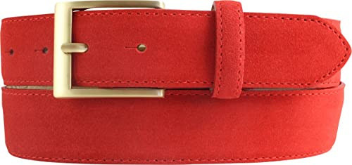 BELTINGER Gürtel aus Veloursleder 3,5 cm | Velour-Ledergürtel für Herren 35mm | Wildleder-Gürtel mit goldener Gürtelschließe | Rot 100cm