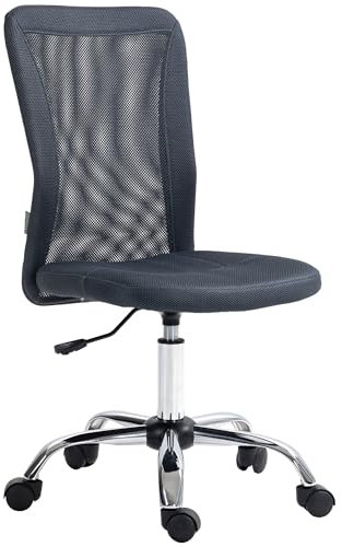 Vinsetto Office Chair, Armless Desk Chair, Adjustable Computer Swivel Chair with Rolling Wheels and Mesh Back for Home Work Study, Dark Grey