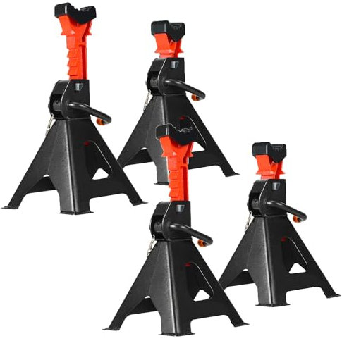 Herrselsam Lot de 2 paires de chandelles d'essieu 3T - Hauteur réglable de 285 à 430 mm - Avec sécurité - Pour voiture, caravane, camping-car