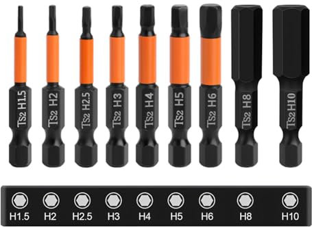 Saipor 9 Stück 50mm Hex Schraubendreher Bits Set 1/4 Zoll Sechskantschaft Bit-Set S2 Stahl Sechskantkopf-Bohrer-Bit-Set Magnetischen Hexagon Head Schraubendreher Bit Set (H1.5-H10)