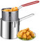 Friteuse avec panier 2 pièces 1,2 L en acier inoxydable avec poignée en acier inoxydable poli miroir pour frites, poisson, aile de poulet, marmite à frire, accessoires de friteuse