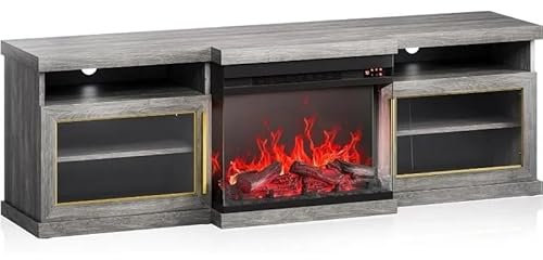 Soporte para TV para chimenea Soporte for TV con chimenea eléctrica, centro de entretenimiento, televisores hasta gabinete de almacenamiento con puerta de vidrio Mueble de TV con chimenea interior ( C