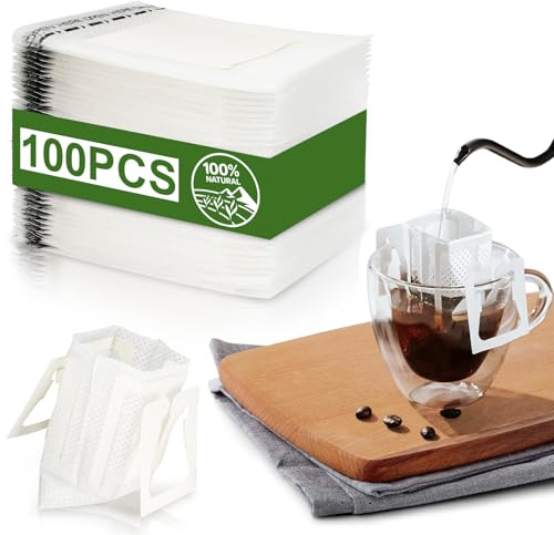 CARGEN Drip Coffee Bags 100 Pack, Food Grade Disposable Hanging Ear Coffee Filters, Portable Single Serve Pour Over Pouches for Travel, Camping and Office