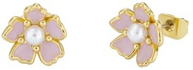 Ted Baker Peti Painted Flower Stud Earrings For Women (Gold Tone/Light Pink & Pearl)