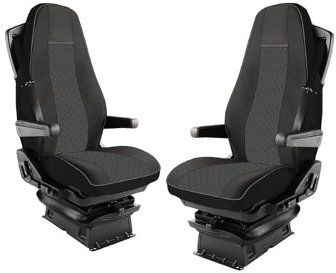 Generic LKW Sitzbezüge Öko-Leder 1+1 Für Satz Sitzauflagen Schonbezüge Passform Für LKW Volvo Fh Euro 6 Grau