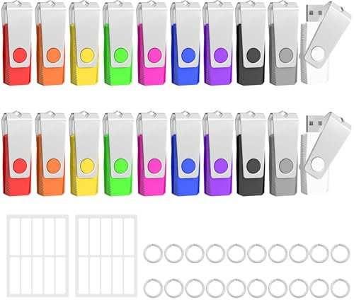 TEWENE USB Memory Stick 4GB USB Stick 2.0 Flash Drive 20-Pack,Thumb Drive Pen Drive,Usb Storage with Key Ring and Sticker for Computers, Cars and TVs