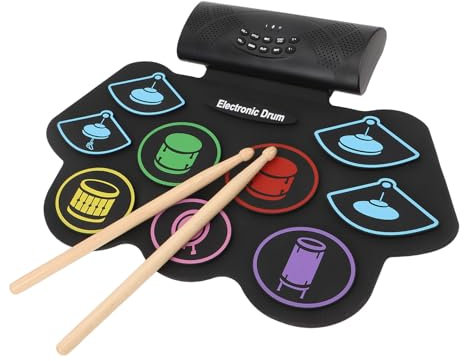 Tragbares Elektronisches Schlagzeug mit 7 Trommeltönen, 10 Demo-Songs, 9 Trommelrhythmen, Kopfhörerausgang, Wiederaufladbarer Batterie (EU-Stecker)