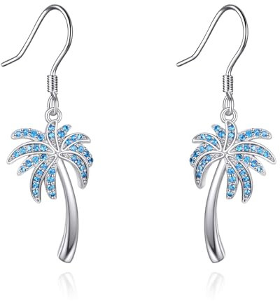 POPLYKE Palm Tree Dangle Drop Earrings 925 Sterling Silver Coconut Tree Earrings for Women Tropical Hawaiian Beach Jewelry Holiday Birthday Gifts