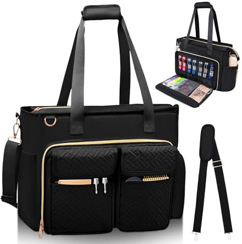 Covkev Teacher Tote Bag for Women, 15.6 Inch Laptop Work Utility Bag, Soft Nylon Teacher Organizer with Multiple Pockets, Large Cup Holder& Shoulder Strap, Teacher Supplies Office Tote Bag (Black)